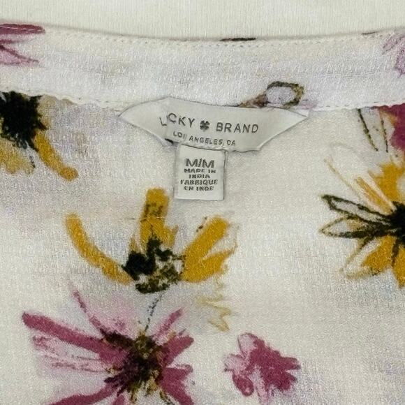 Lucky Brand Women’s M Peasant Blouse Top | White Floral Long Sleeve Boho - Picture 6 of 13
